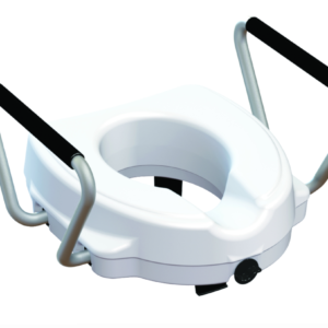 Toaletka przenośna z metalowymi uchwytami i czarnymi nakładkami, przeznaczona do użytku w trudnych warunkach.