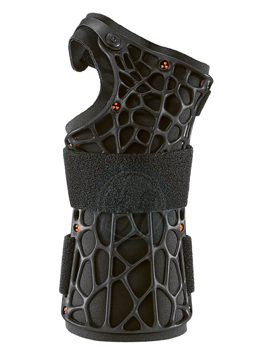 Lekki, czarny, trójwymiarowy stabilizator do kamery lub smartfona z elastyczną siatką i paskiem mocującym.