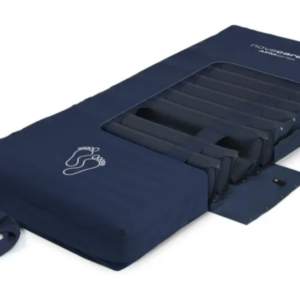 Poduszka do podnoszenia pacjentów z wkładką do przesuwania, w niebieskim pokrowcu z logo stopy.