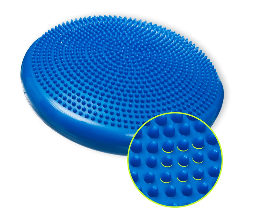 Poduszka sensoryczna z wypustkami do ćwiczeń równowagi i koordynacji, w kolorze niebieskim.