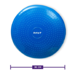 Podkładka antypoślizgowa o średnicy 36 cm, niebieska z wypukłymi punktami i logo DrFit w centrum.