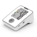 Elektroniczny ciśnieniomierz z dużym wyświetlaczem pokazującym 120/80 mm Hg i 70 uderzeń na minutę, z przyciskiem włą